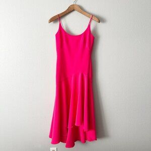 THEIA Hot Pink Spaghetti Strap High-Low Flowy Hem Midi Dress Size 2